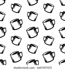 patrón sin fisuras de tazón de café en vintage estilo, retro, grabado. - ilustraciones vectoriales
