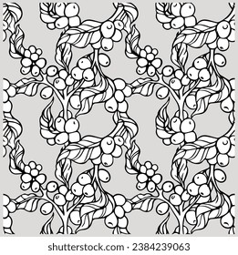 pattern seamless of coffee plant for modern art ink drawing for poster print, post card, name card, cover book, packaging, label, gift, wall paper.