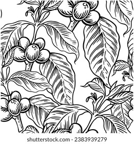 pattern seamless of coffee tree ink drawing sketch for poster flora art print, cover book, brochure, name card, post card, fabric, wall paper, label packaging 