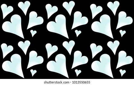 Pattern seamless from cold, light blue, shiny hearts to the day of St. Valentine on a black background. Vector illustration.