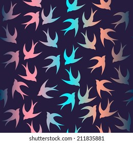 Pattern seamless of color birds on purple background