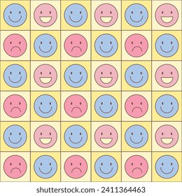 Pattern seamless of colorful emoticon kids retro. Printable for cloth and textile, fabric, texture pattern, wallpaper, cover book.
