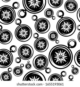 pattern seamless of compass in style vintage, retro, engraved. - vector illustrations