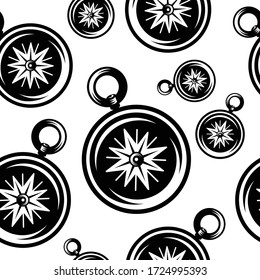 pattern seamless of compass in style vintage, retro, engraved. - vector illustrations