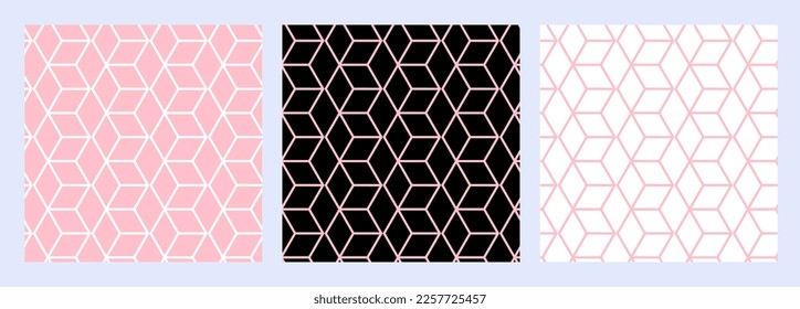 Pattern seamless cube abstract background set pink luxury color geometric vector design for Valentine's Day, woman's day, summertime templates