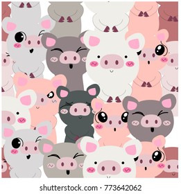 Pattern seamless cute baby pig blue grey pastel cartoon background pattern vector hand draw doodle comic art illustration