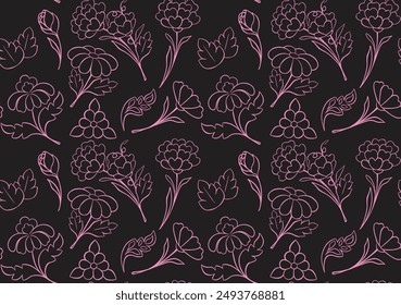 Pattern seamless decorative decoration black plants background, vector illustration