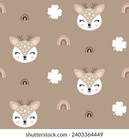 Pattern seamless deer cute portrait rainbow flower face poster logo kids room decor t-shirt design print nursery eyes nose little art room decor wall design abstract nature look art textile pretty