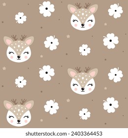 Pattern seamless deer cute portrait rainbow flower face poster logo kids room decor t-shirt design print nursery eyes nose little art room decor wall design abstract nature look art textile pretty