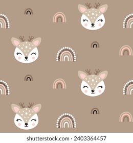 Pattern seamless deer cute portrait rainbow flower face poster logo kids room decor t-shirt design print nursery eyes nose little art room decor wall design abstract nature look art textile pretty