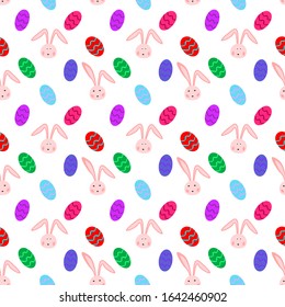 Pattern seamless design of cute rabbit for easter day. Bunny and eggs seamless on white background. Vector illustration cute animal style.