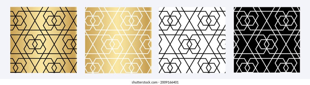 Pattern seamless diagonal square, geometric gold, black, white line luxury design. Christmas gradient gold background. Background vector abstract floral design. Vintage design. Japanese Doodle art.