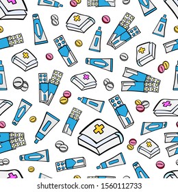 pattern seamless doodle medicine pills background sketch illustration wallpaper pharmacology