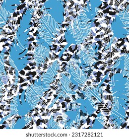 pattern seamless of feathers and leopard print. vector illustration for textile industry