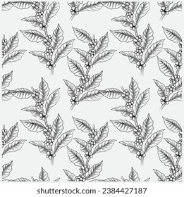 pattern seamless of flora coffee plant for fabric textile, backdrop, art sketch, background wallpaper, cafe decorative, illustration cover, vintage menu, arabica antique.