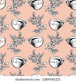 pattern seamless of flora coffee plant for fabric textile, backdrop, art sketch, background wallpaper, cafe decorative, illustration cover, vintage menu, arabica antique