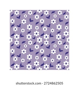 Muster nahtloser floraler Hintergrund mit weißen Blumen und dunklen Blättern auf violett