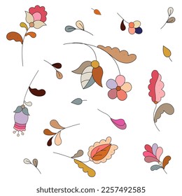 El patrón es fluido, floral. Flores sobre un fondo blanco. Flores decorativas de estilo retro. Ilustración vectorial. Para imprimir en papel, tela.