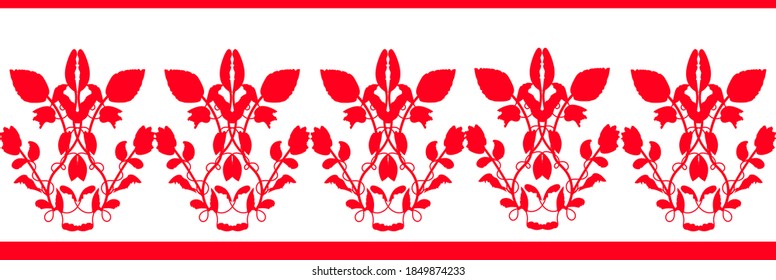 Muster nahtlos floraler .Streifen mit rotem Ornament.Vektorgrafik
