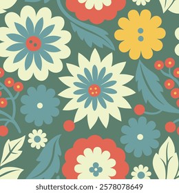  Pattern of seamless flowers. Abstract Groovy flowers. Vector illustration wildflower design.style for fabric,  banners, wallpaper, posters, websites.