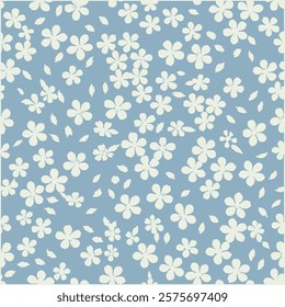 Pattern of seamless flowers pattern. Abstract origami flowers on bluebackground, A lot of different flowers on the field. Trendy floral design. 