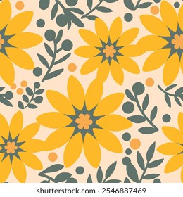 Pattern of seamless flowers. Abstract wildflowers background. style for  fabric, clothing, print, banners, wallpaper, posters, websites, online shopping.Vector illustration design.