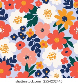 Pattern of seamless flowers. Abstract wildflowers background.Vector illustration design.style for banners, wallpaper, posters, websites, online shopping.