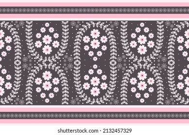Pattern seamless with flowers. Ethnic vector floral illustration in Asian textiles. Ethnic borders.