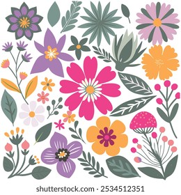 Padrão de flores sem costura, Elemento botânico desenhado à mão, Doodle botânica design.perfect floral para branding.