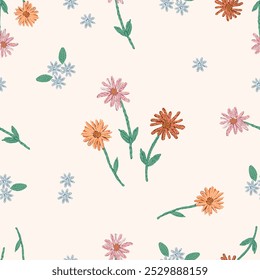 Pattern seamless flowers inspired from embroidery.You can change the background color from the EPS file.