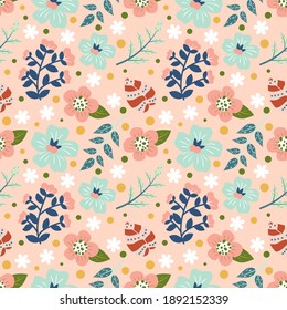 Pattern and seamless flowers and leaves background.