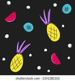 pattern seamless fruit exotic stains lines modern bright design print background. Vector illustration