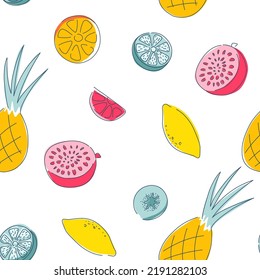 pattern seamless fruit exotic stains lines modern bright design print background. Vector illustration