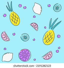 pattern seamless fruit exotic stains lines modern bright design print background. Vector illustration