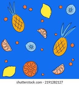 pattern seamless fruit exotic stains lines modern bright design print background. Vector illustration