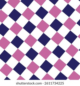 The pattern is a seamless geometric design featuring alternating blue, pink, and white rhombuses (or diamonds) arranged in a grid or checkered formation.
