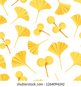 Pattern seamless ginkgo biloba leaves and berries. Vector set in flat style