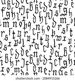 Pattern seamless Gothic style alphabet calligraphy, lettering. European Medieval latin letters. Vector background