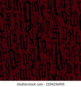 Pattern seamless Gothic style alphabet calligraphy, lettering. European Medieval latin letters. Vector background