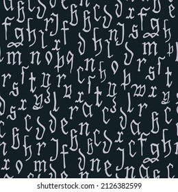 Pattern seamless Gothic style alphabet calligraphy, lettering. European Medieval latin letters. Vector background