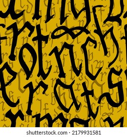 Pattern seamless Gothic style alphabet calligraphy, lettering. European Medieval latin letters. Vector background