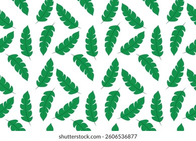 Pattern seamless, green big leaves. Hand drawing. Summer flat vector illustration on white background
