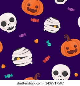 Pattern seamless Halloween's ghost with dark background.Vector illustration. Halloween wallpaper.