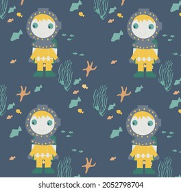 Pattern seamless with hand drawn sea life elements.