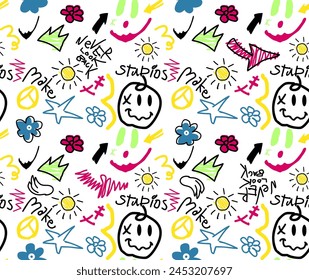 Pattern Seamless hip hop urban Violet floral backdrop decorated with gorgeous multicolored  flowers and leaves  Spring botanical flat vector illustration on white background