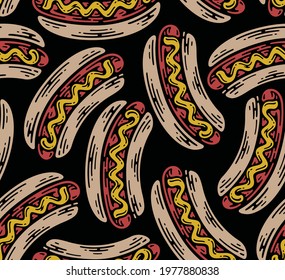 pattern seamless of hot dog in doodle vintage design