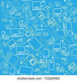 Pattern seamless of household appliances. Blue background.Vector illustration.