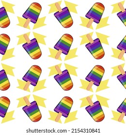 Muster nahtlos mit Eis-Stöcken in den Farben des Regenbogens. Vektorgrafik mit den Farben des Gay-Stolzes