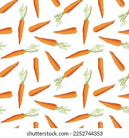 Pattern seamless illustration with carrots, vegetable with leaves. Vector background illustration.
