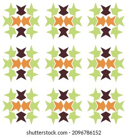 Pattern seamless illustration of geometric shapes in green, brown and orange on a white background.